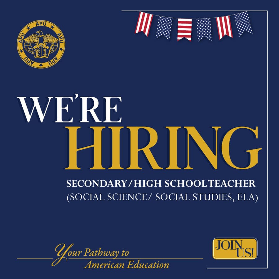 [OPEN POSITIONS 2022 - 2023] SECONDARY/HIGH SCHOOL TEACHER (SOCIAL SCIENCE/ SOCIAL STUDIES, ELA)